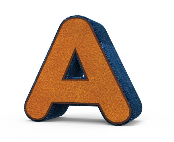 right tilt brown letter A, 3D rendering graphic isolated on white background